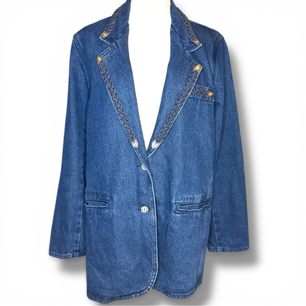 Simply Barbara Jacket Vintage 90s Denim Blazer Western Cowgirl Ranch Rodeo Sz L